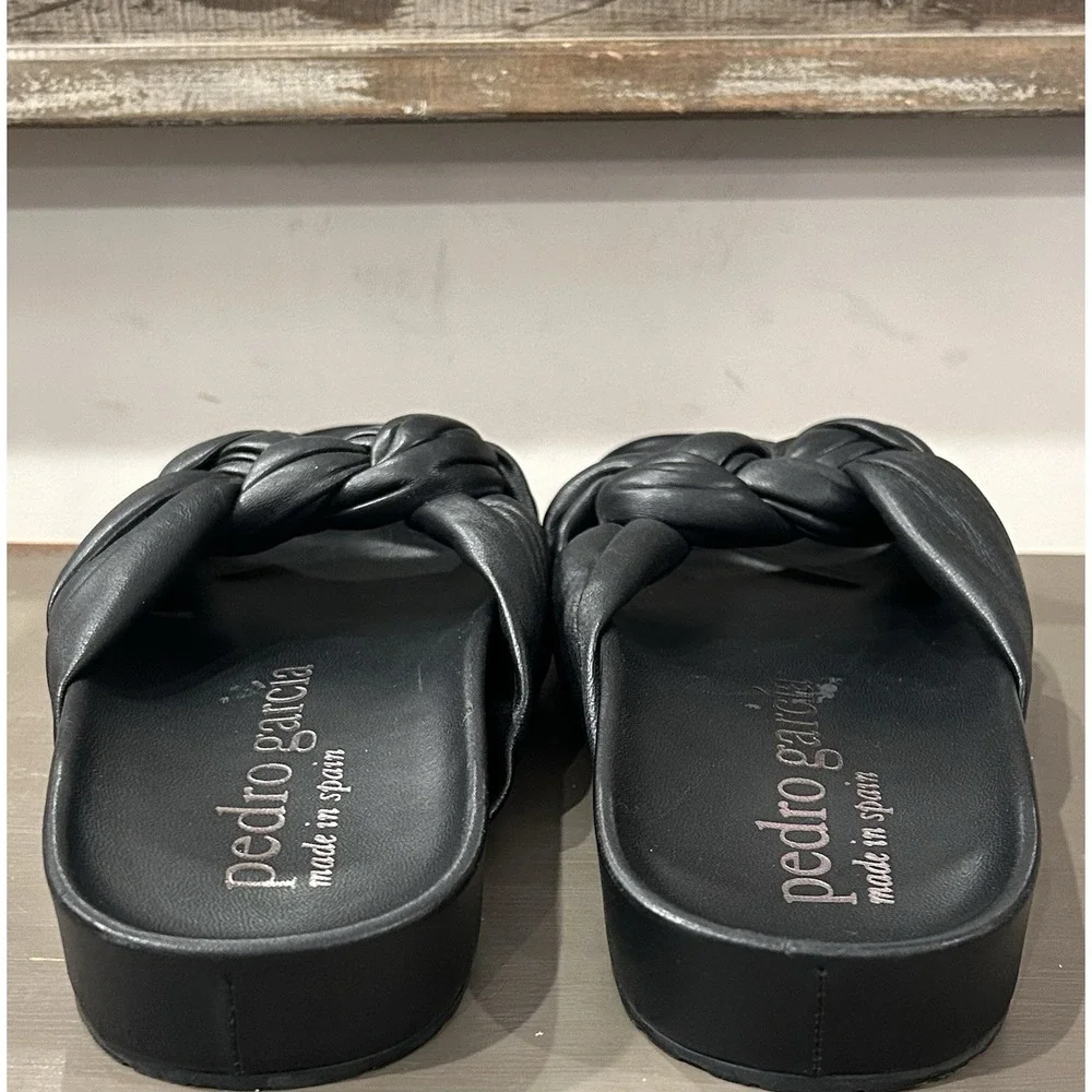 Pedro Garcia Azalea Knotted Slide Sandals Black‎ Leather Women's Sz EU 39 US 9